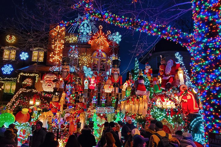 Experience the magic of Dyker Heights where dazzling lights and festive decorations create a spectacular holiday scene drawing visitors into a true winter wonderland filled with joy.